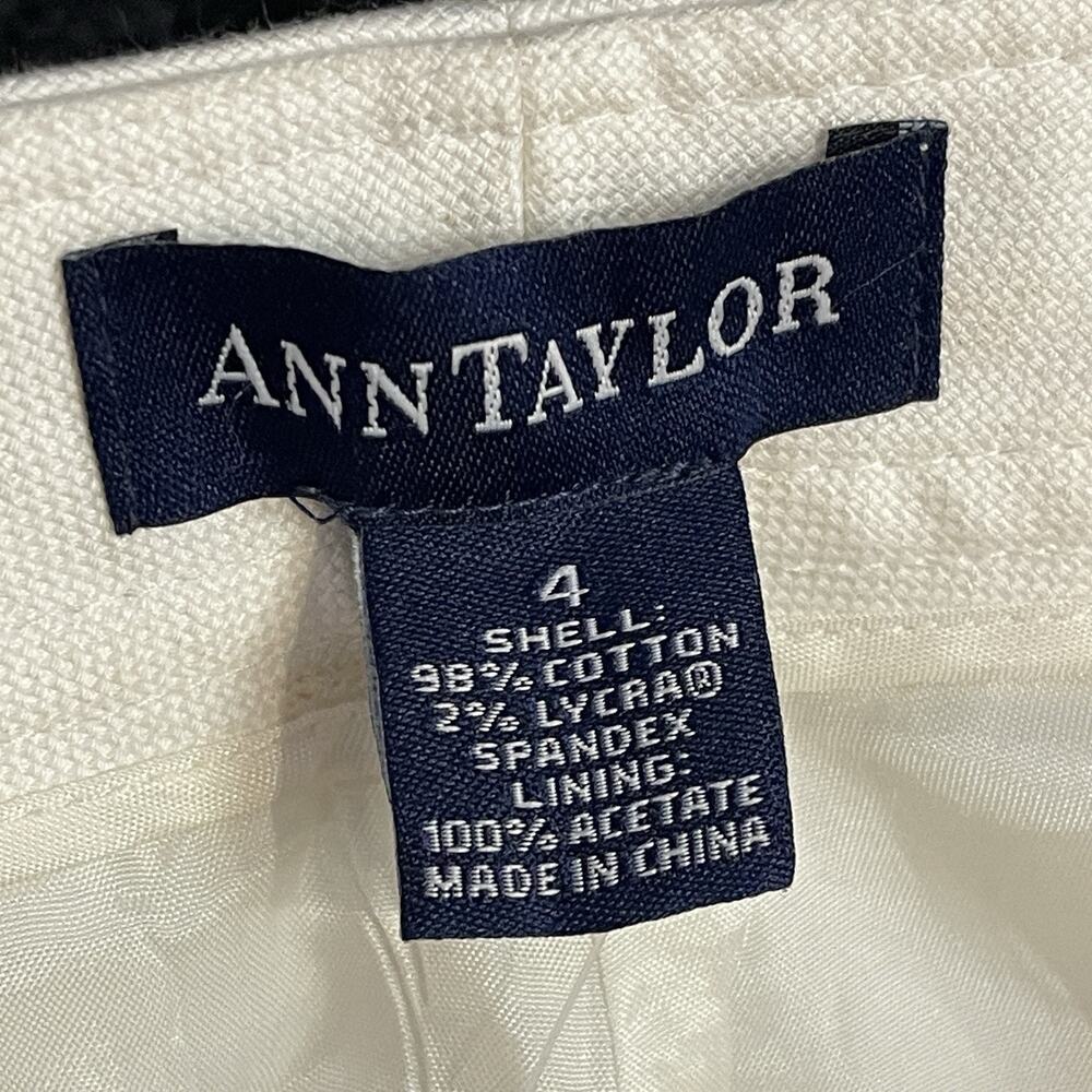 Ann Taylor Women’s White Lined Straight Dress Cotton Pants Twill - Picture 3 of 16